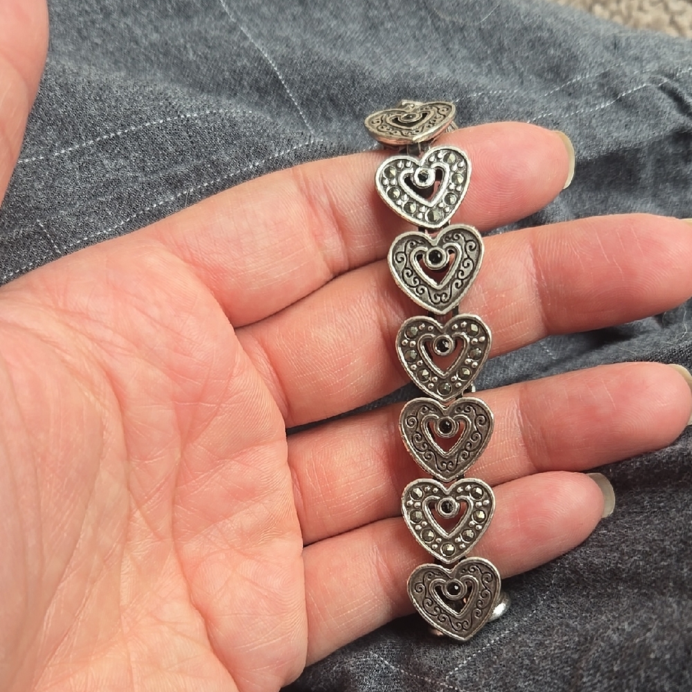 Vintage Brighton Silver Heart Chain Link Bracelet